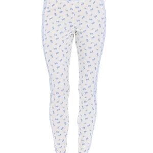 new shabby chic Floral Print Women's Pants - White and Blue M